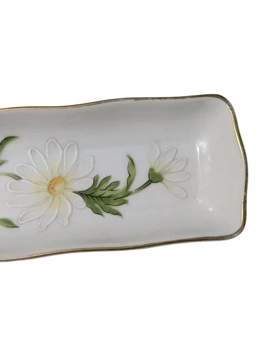 Lefton Vintage Japanese Hat pin olive relish Tray with Floral Daisy - Picture 5 of 9